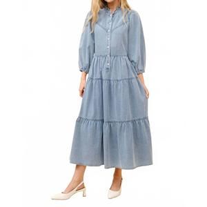 NEW BLUE B women's garment washed chevron midi denim dress in blue